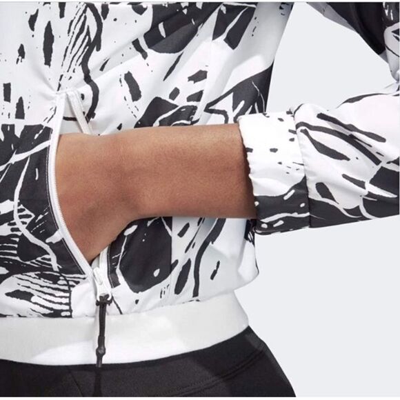 Adidas ladies Athletic Black and White Print Bomber Jacket Size XS - Picture 2 of 16